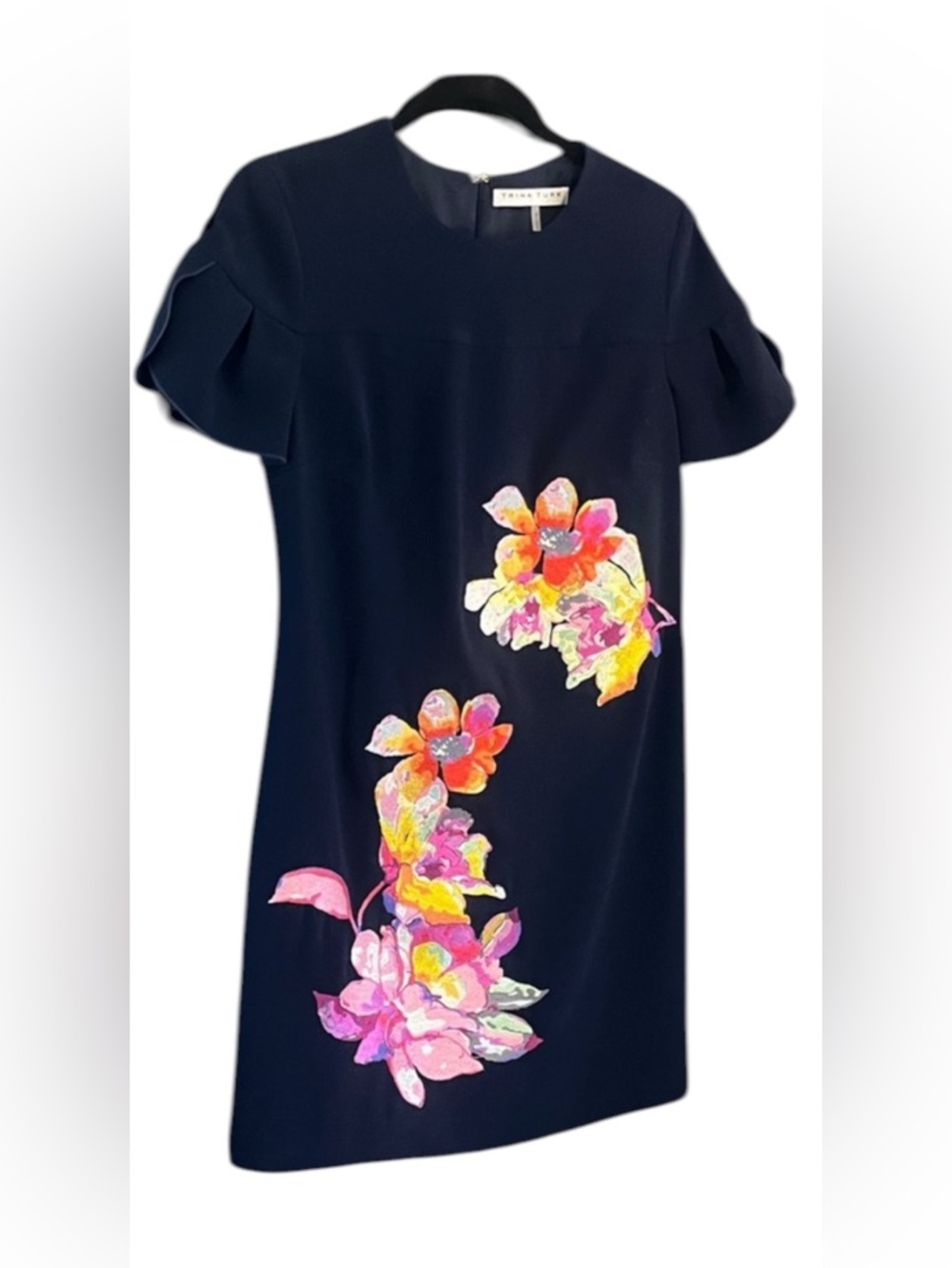 Trina Turk Navy Mini Dress with Pink, Yellow & Orange Floral Appliqués